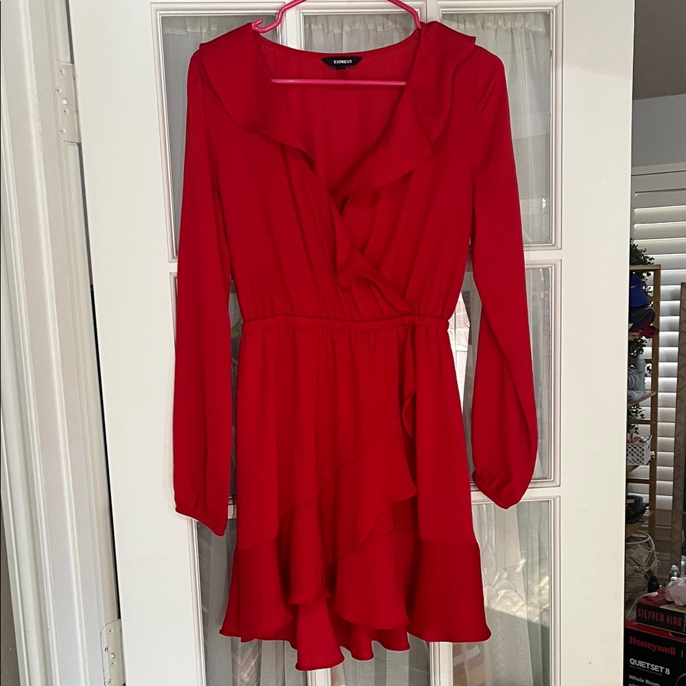 Express Vibrant Red Long Sleeve Dress